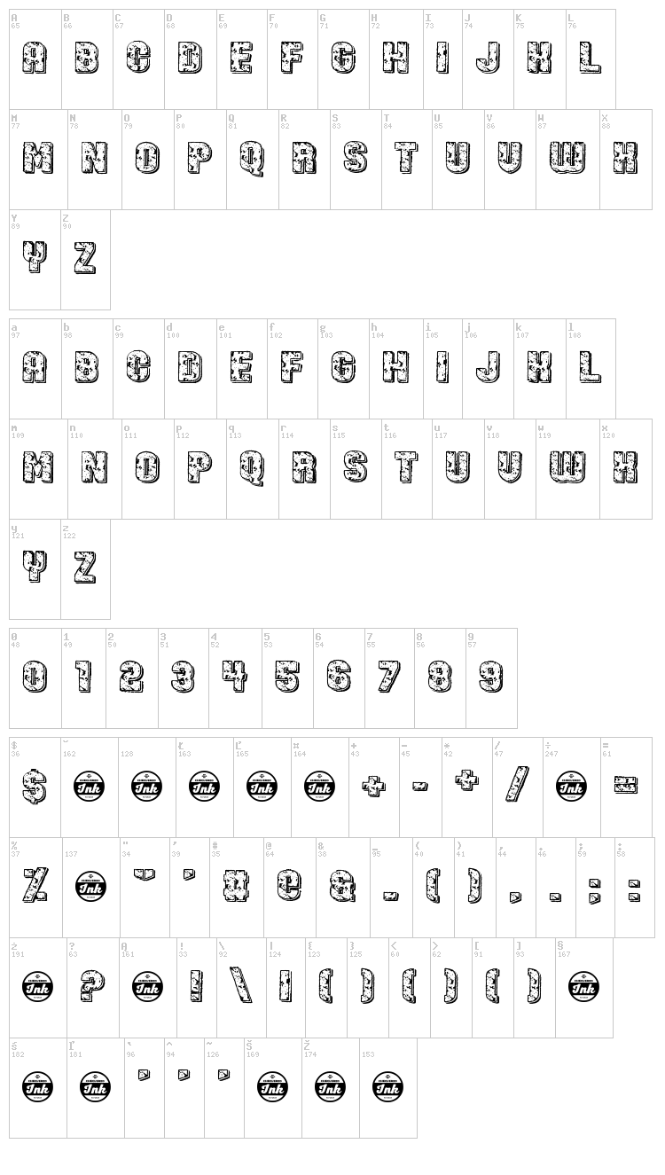 Led Specimen font map